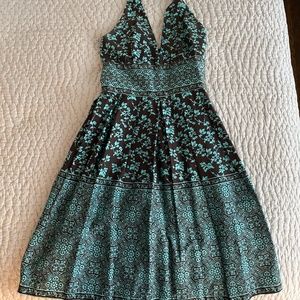 Maggie London Turqoise/Brown Halter Top Dress Size 2
